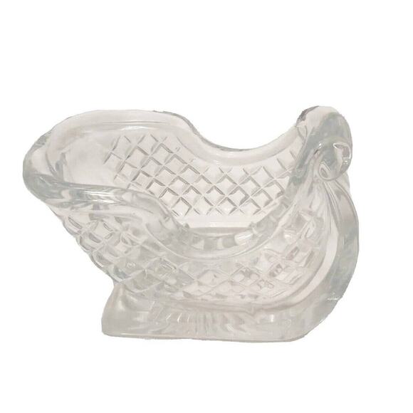CRYSTAL 7”x 5" Christmas Santa Sleigh CANDY & NUT Dish 24% Lead Candy Holiday - Picture 4 of 13